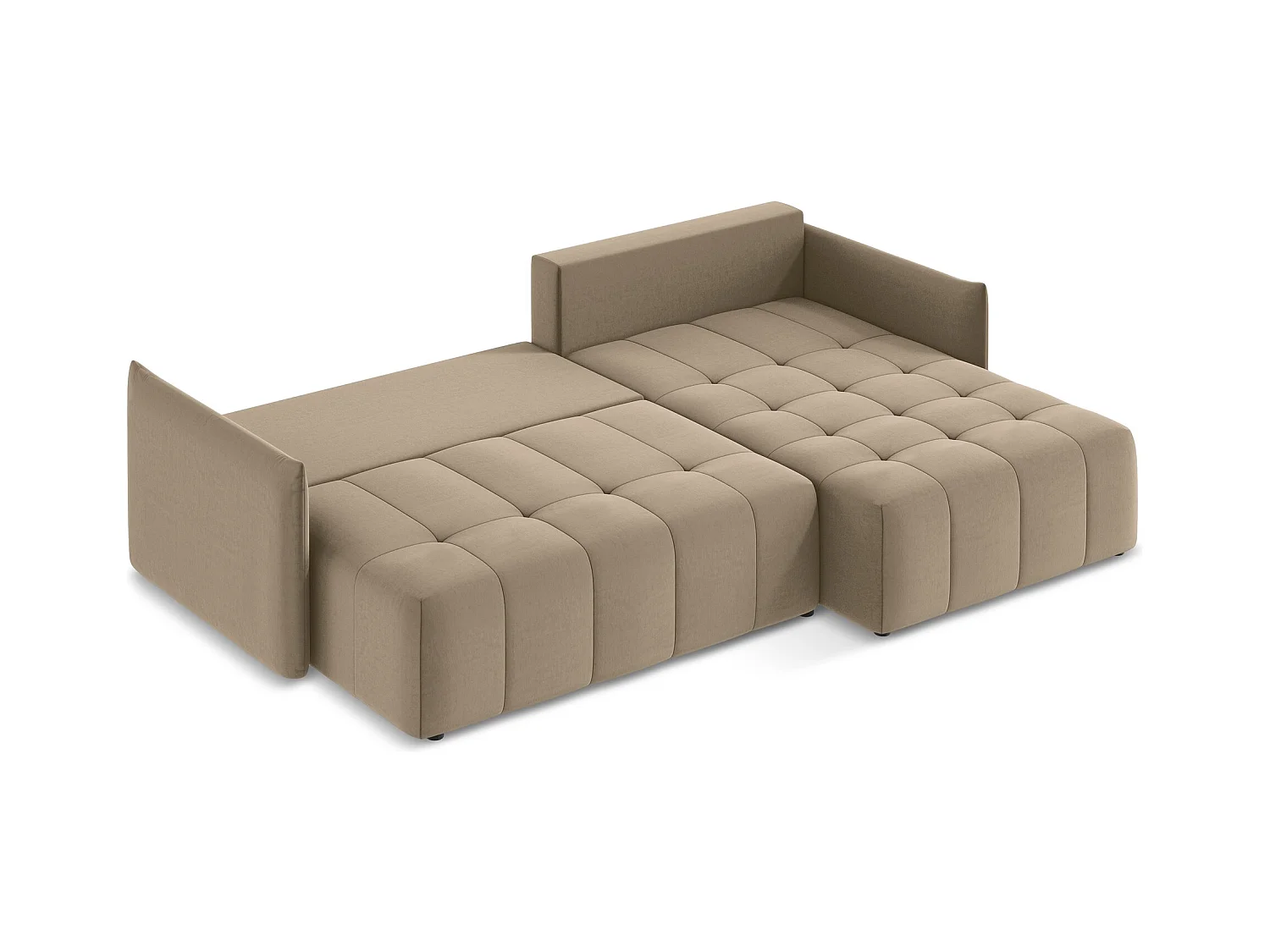 Ecksofa mit Schlaffunktion - Ecke Rechts - Samt - Dunkelbeige - MOKU