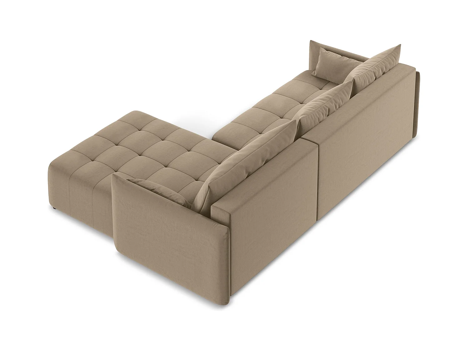 Ecksofa mit Schlaffunktion - Ecke Rechts - Samt - Dunkelbeige - MOKU