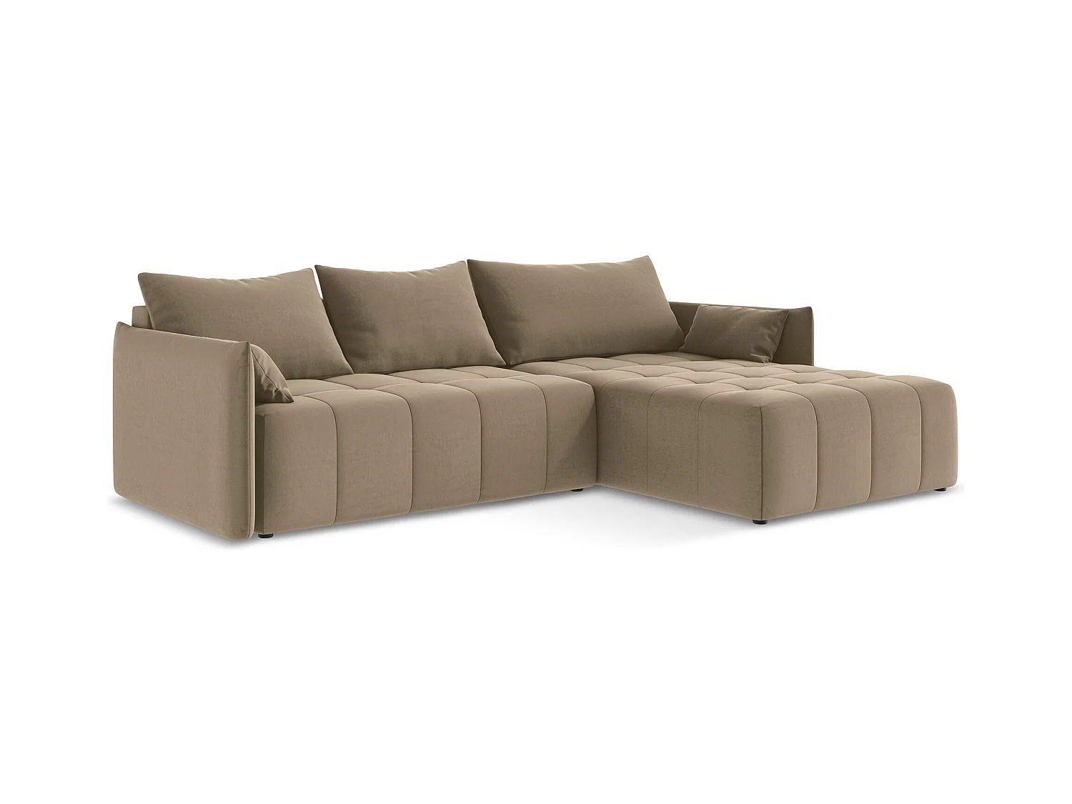 Canapé d'angle droit convertible en velours - beige foncé - MOKU