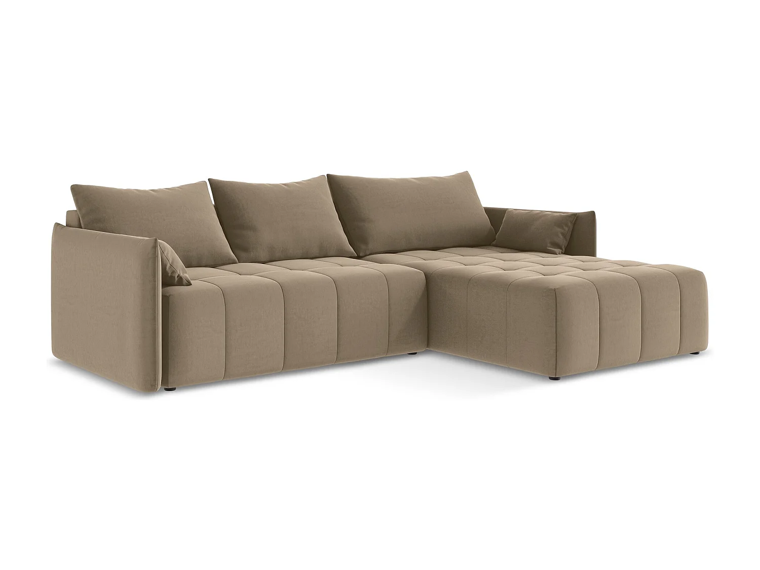 Canapé d'angle droit convertible en velours - beige foncé - MOKU