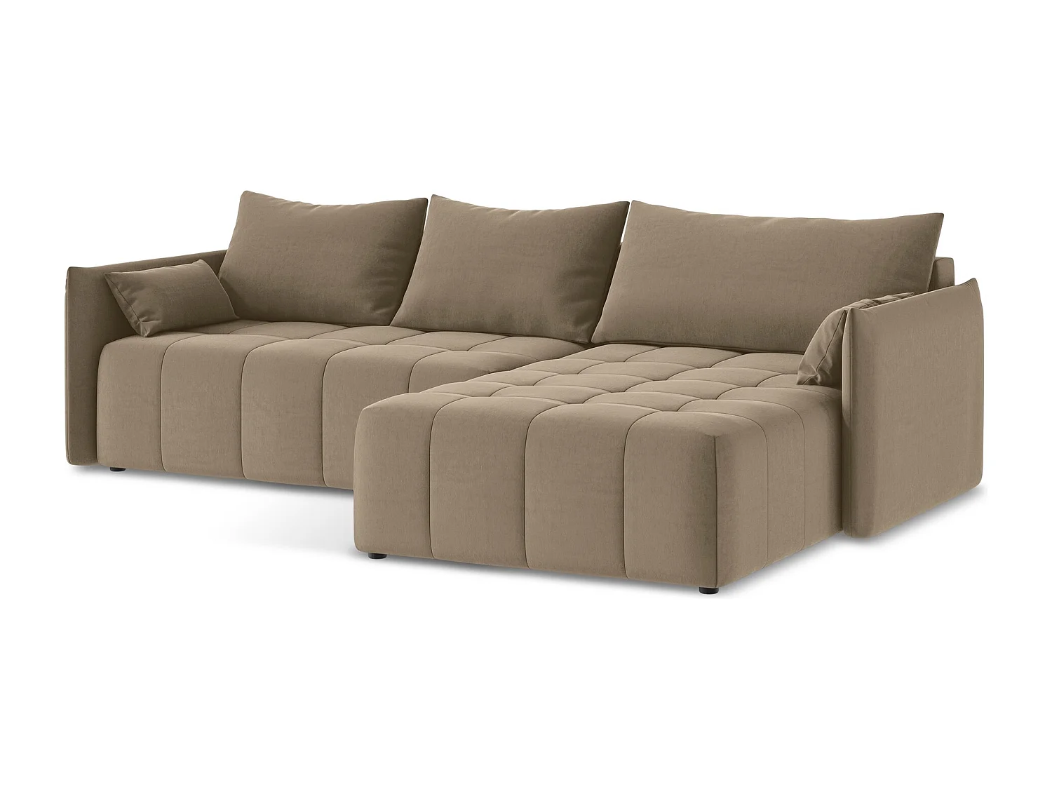 Canapé d'angle droit convertible en velours - beige foncé - MOKU