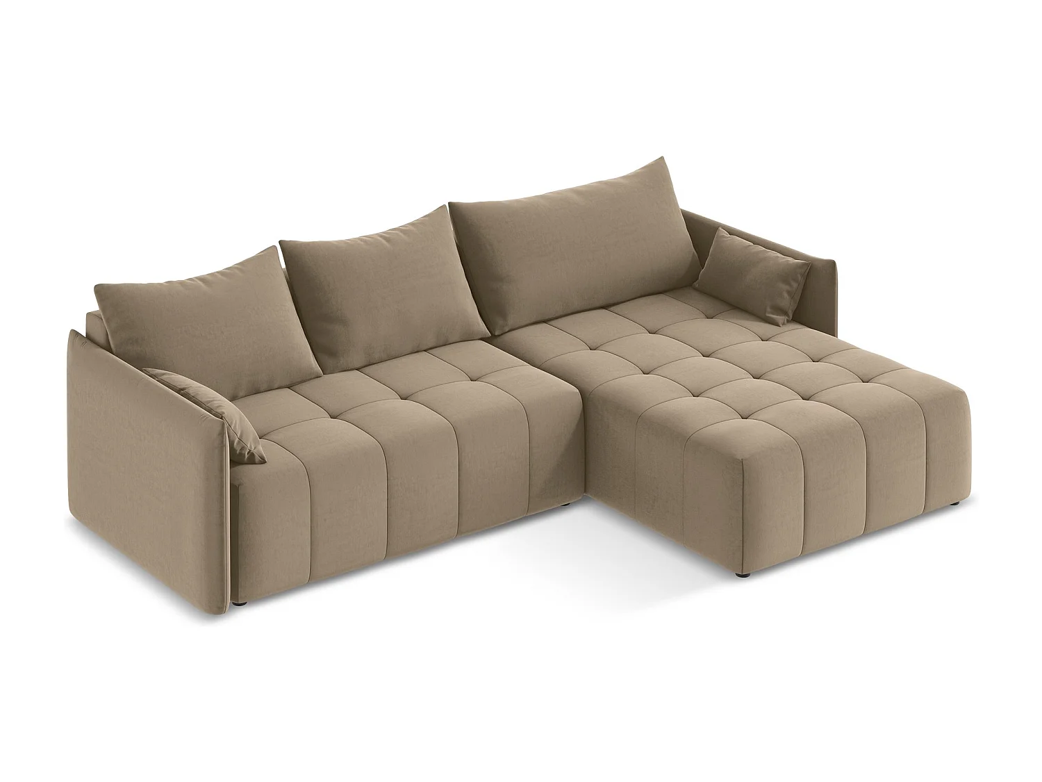 Canapé d'angle droit convertible en velours - beige foncé - MOKU