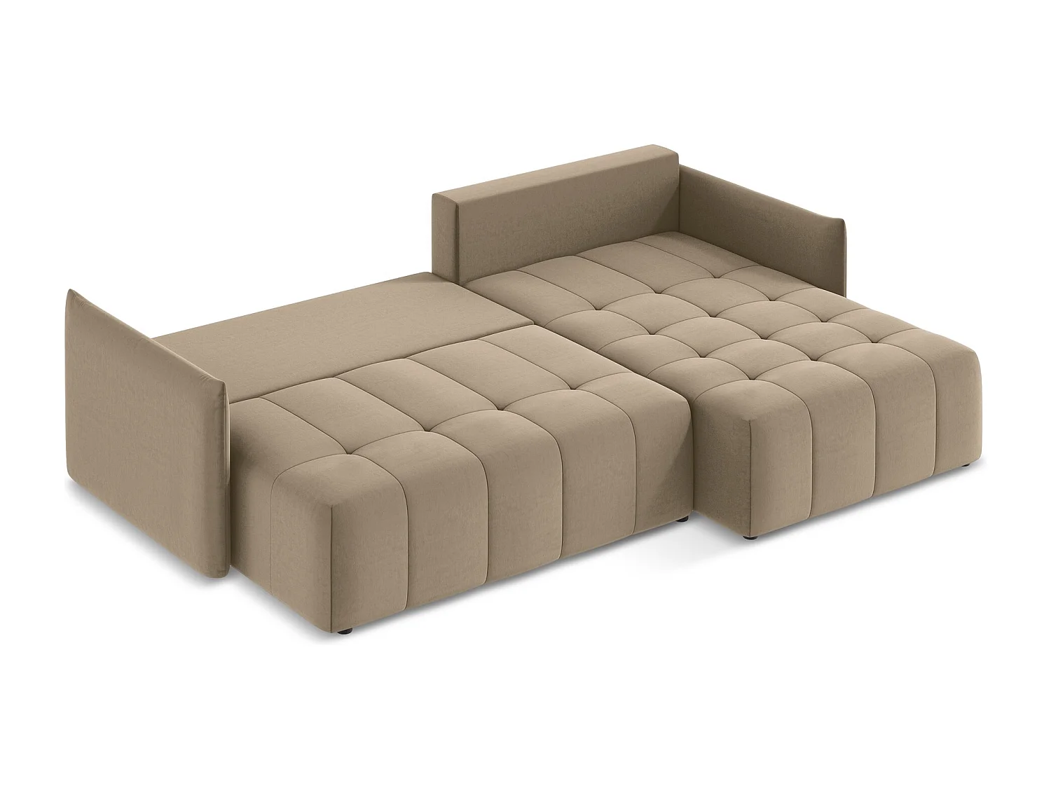 Canapé d'angle droit convertible en velours - beige foncé - MOKU