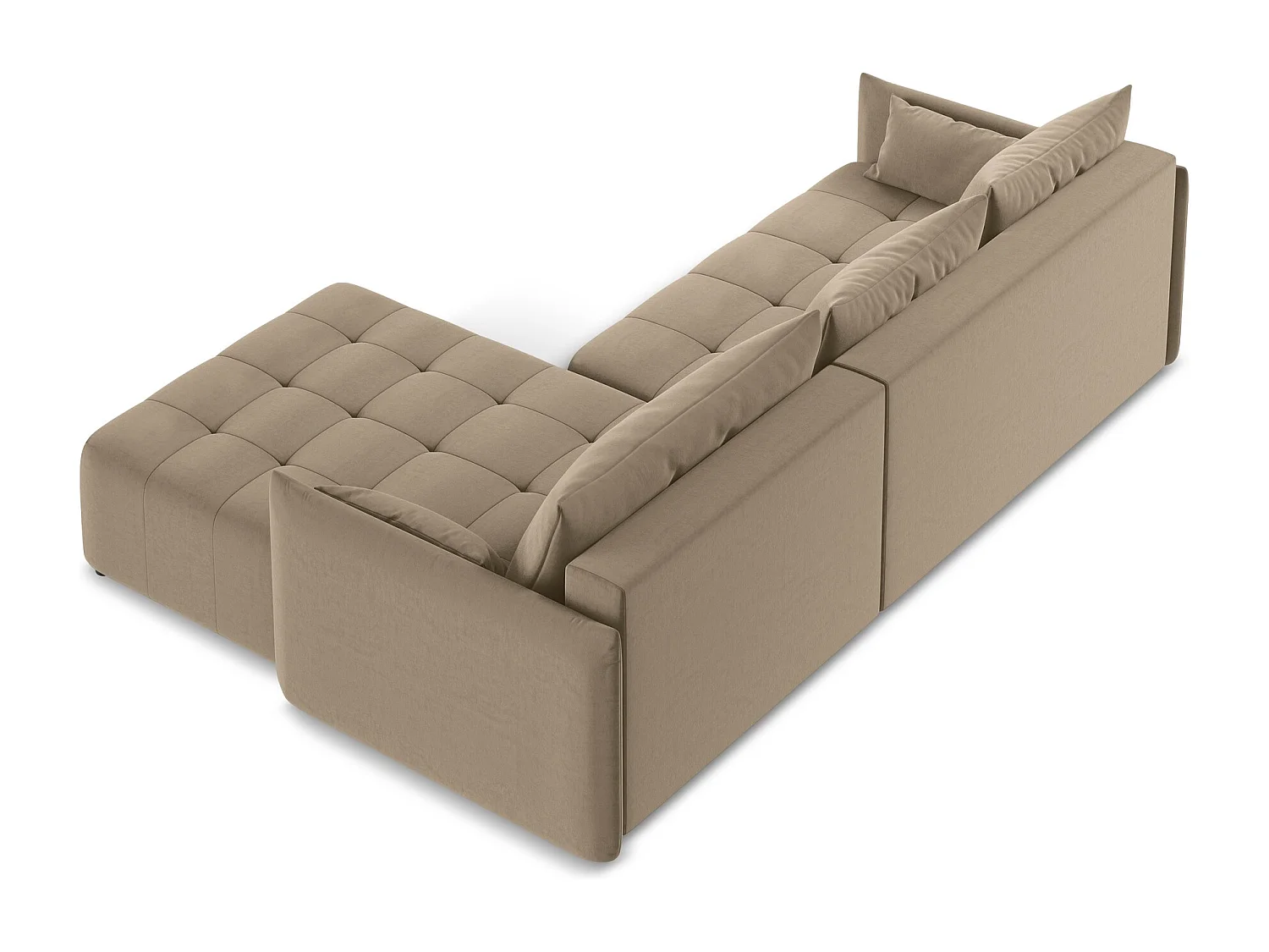 Canapé d'angle droit convertible en velours - beige foncé - MOKU