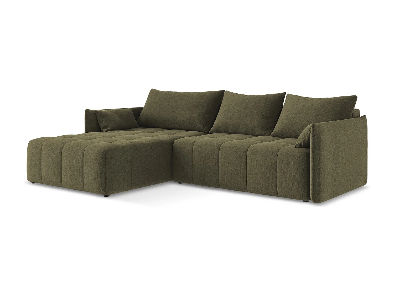 Sofá de canto esquerdo convertível 3 lugares em tecido texturizado azeitona - MOKU