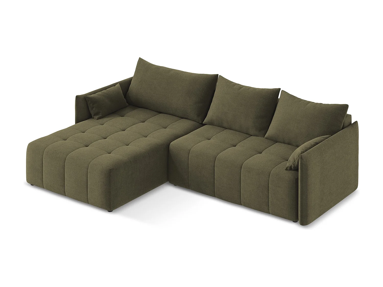 Sofá de canto esquerdo convertível 3 lugares em tecido texturizado azeitona - MOKU
