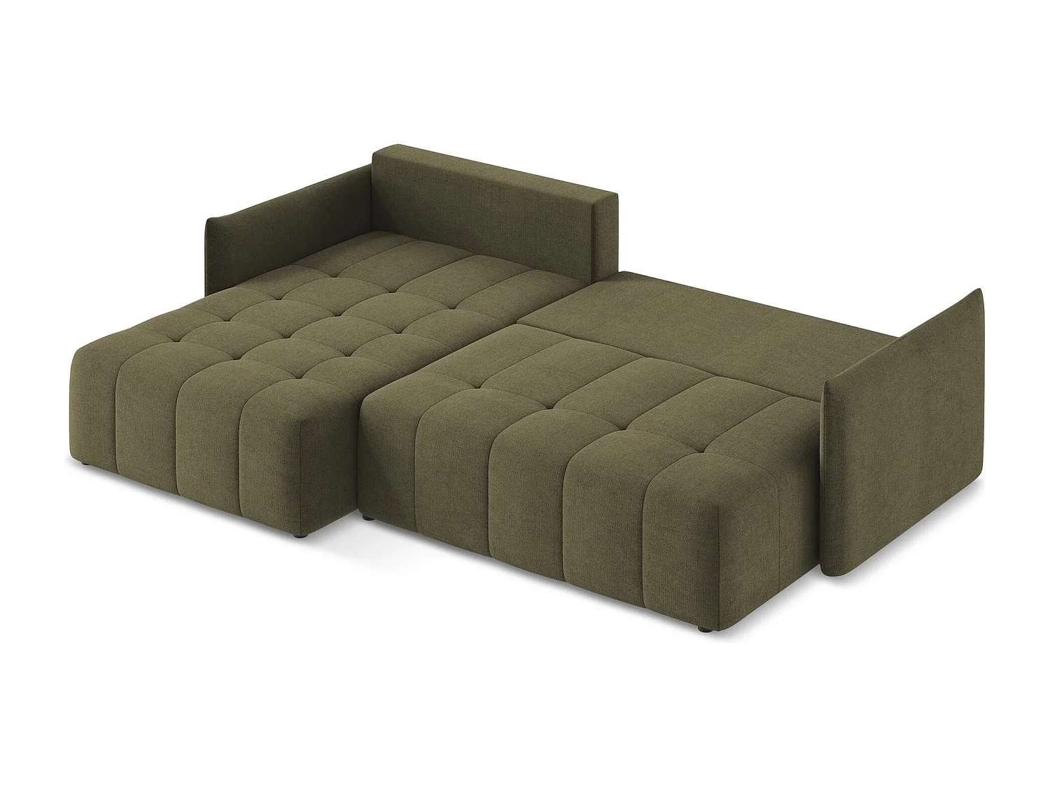 Sofá de canto esquerdo convertível 3 lugares em tecido texturizado azeitona - MOKU