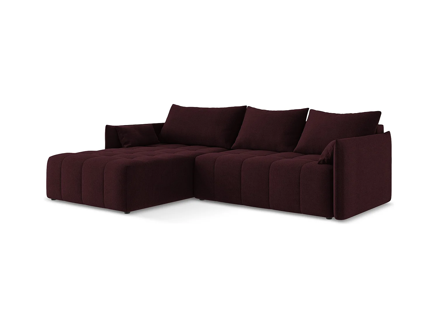 Canapé d’angle 3 places gauche convertible en tissu texturé - bordeaux - MOKU