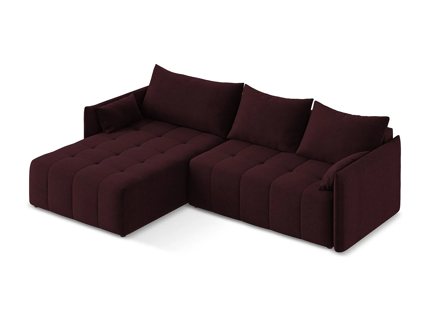 Canapé d’angle 3 places gauche convertible en tissu texturé - bordeaux - MOKU