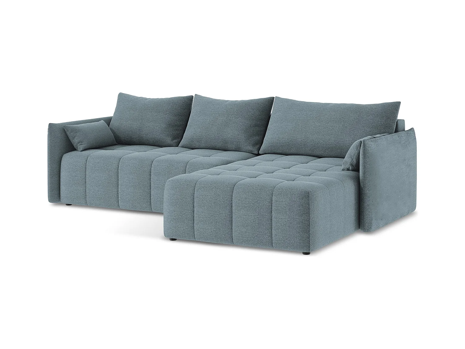 Ecksofa mit Schlaffunktion - Ecke Rechts - Bouclé - Jeans - MOKU