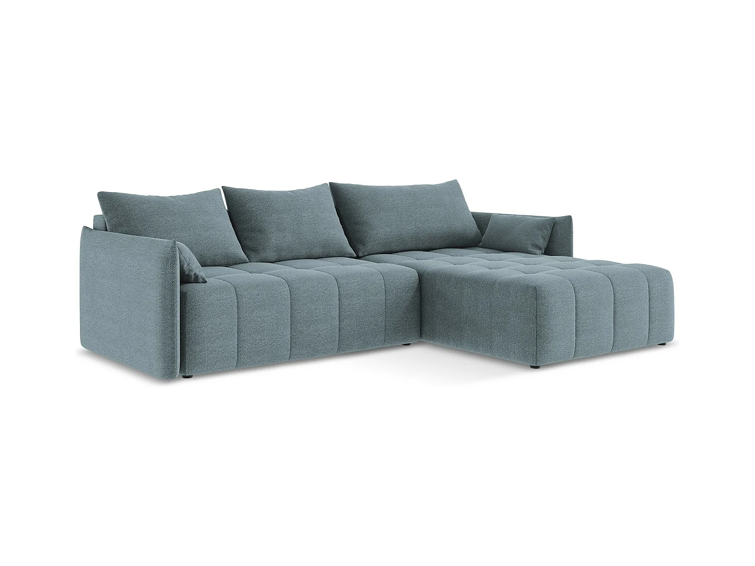 Canapé d'angle droit convertible en tissu bouclette - jeans - MOKU
