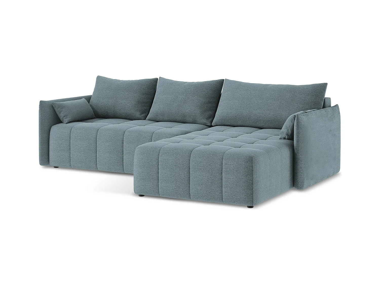 Canapé d'angle droit convertible en tissu bouclette - jeans - MOKU