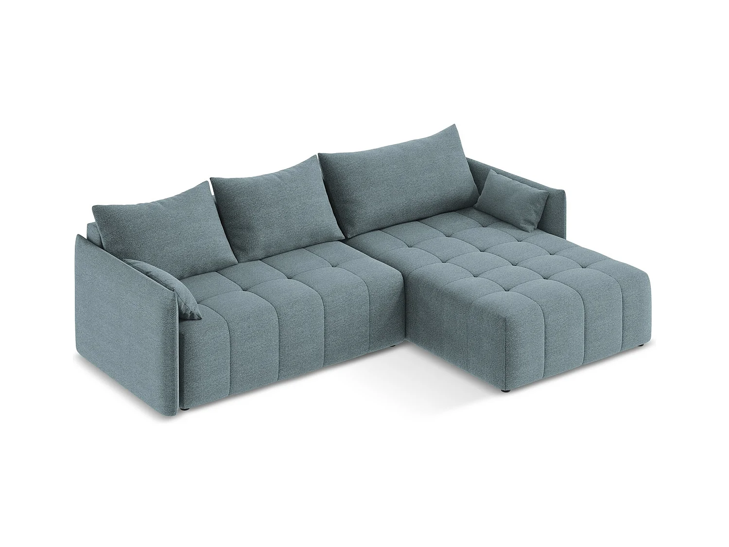 Canapé d'angle droit convertible en tissu bouclette - jeans - MOKU