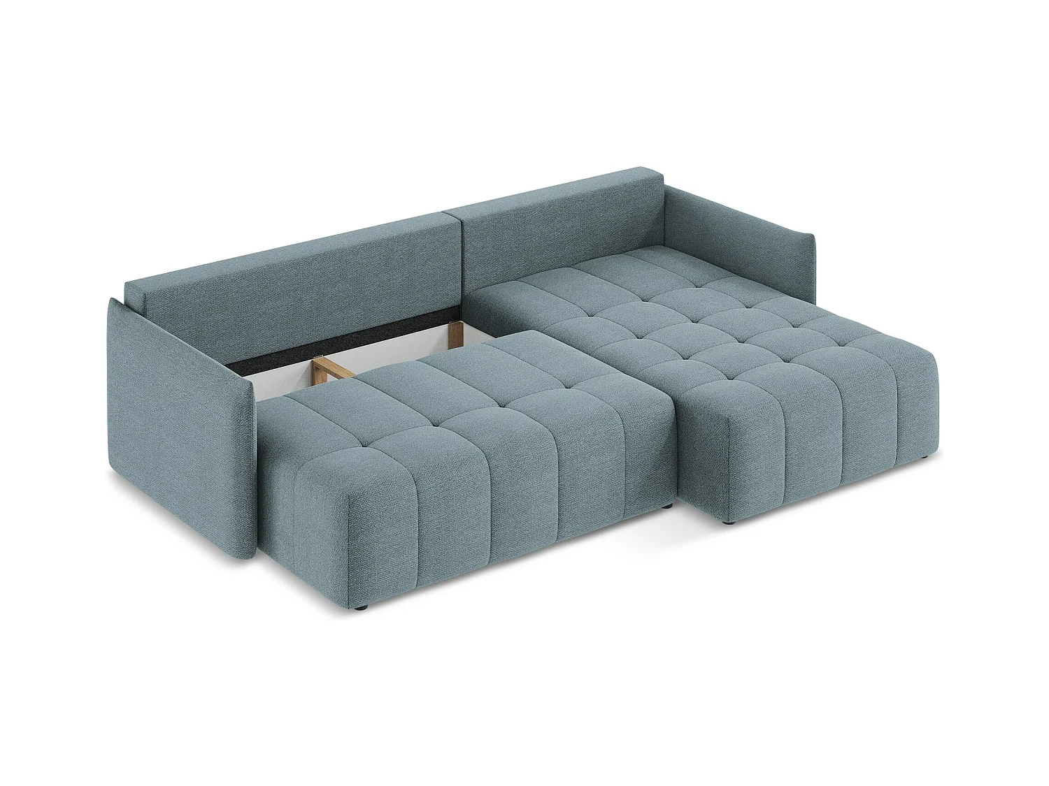 Canapé d'angle droit convertible en tissu bouclette - jeans - MOKU