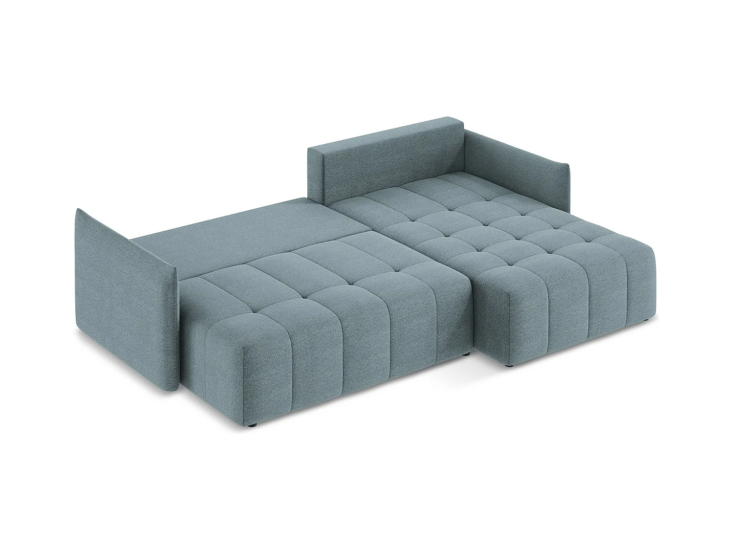 Canapé d'angle droit convertible en tissu bouclette - jeans - MOKU