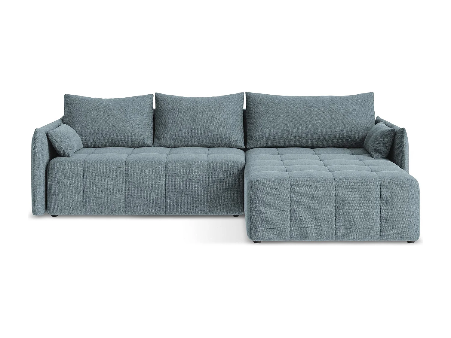 Canapé d'angle droit convertible en tissu bouclette - jeans - MOKU