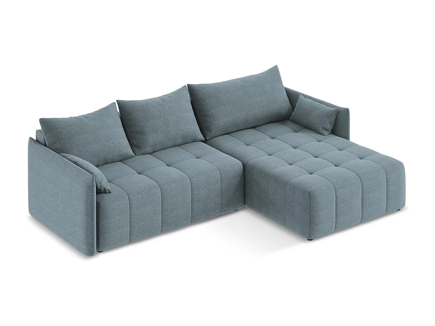 Canapé d'angle droit convertible en tissu bouclette - jeans - MOKU