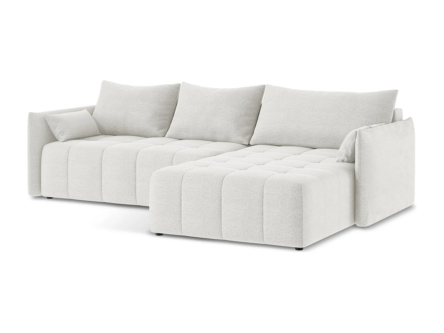 Canapé d'angle droit convertible en tissu bouclette - blanc - MOKU