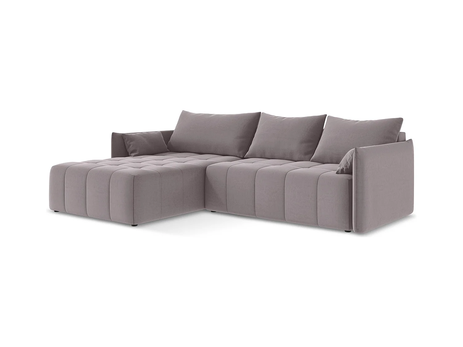 3-Sitzer Ecksofa mit Schlaffunktion - Ecke Links - Samt - Lavendel - MOKU