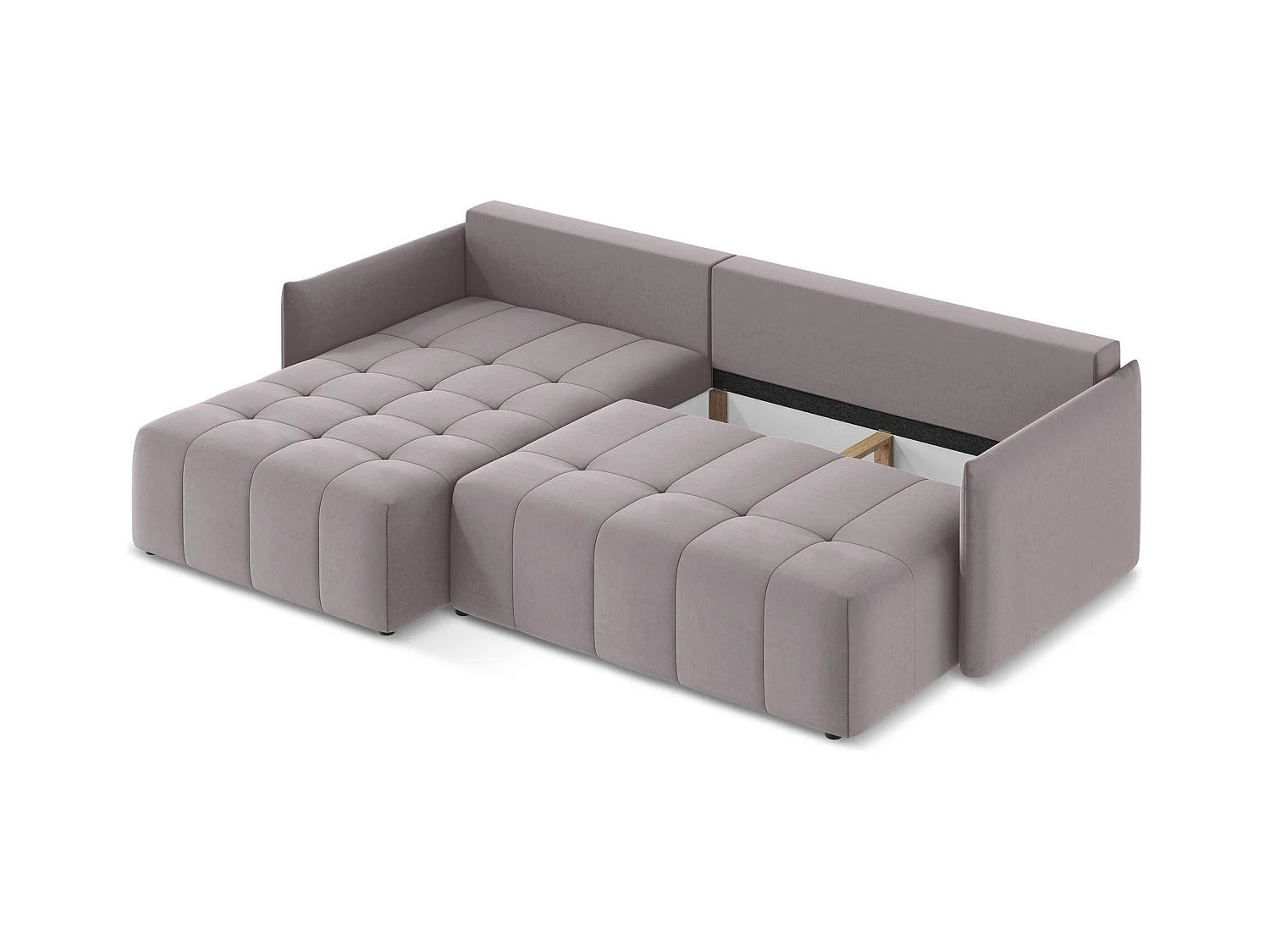 3-Sitzer Ecksofa mit Schlaffunktion - Ecke Links - Samt - Lavendel - MOKU