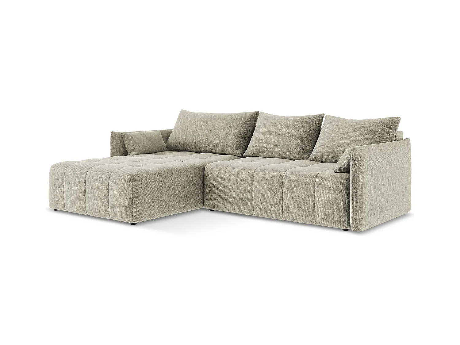 Canapé d’angle 3 places gauche convertible en tissu bouclette - taupe - MOKU