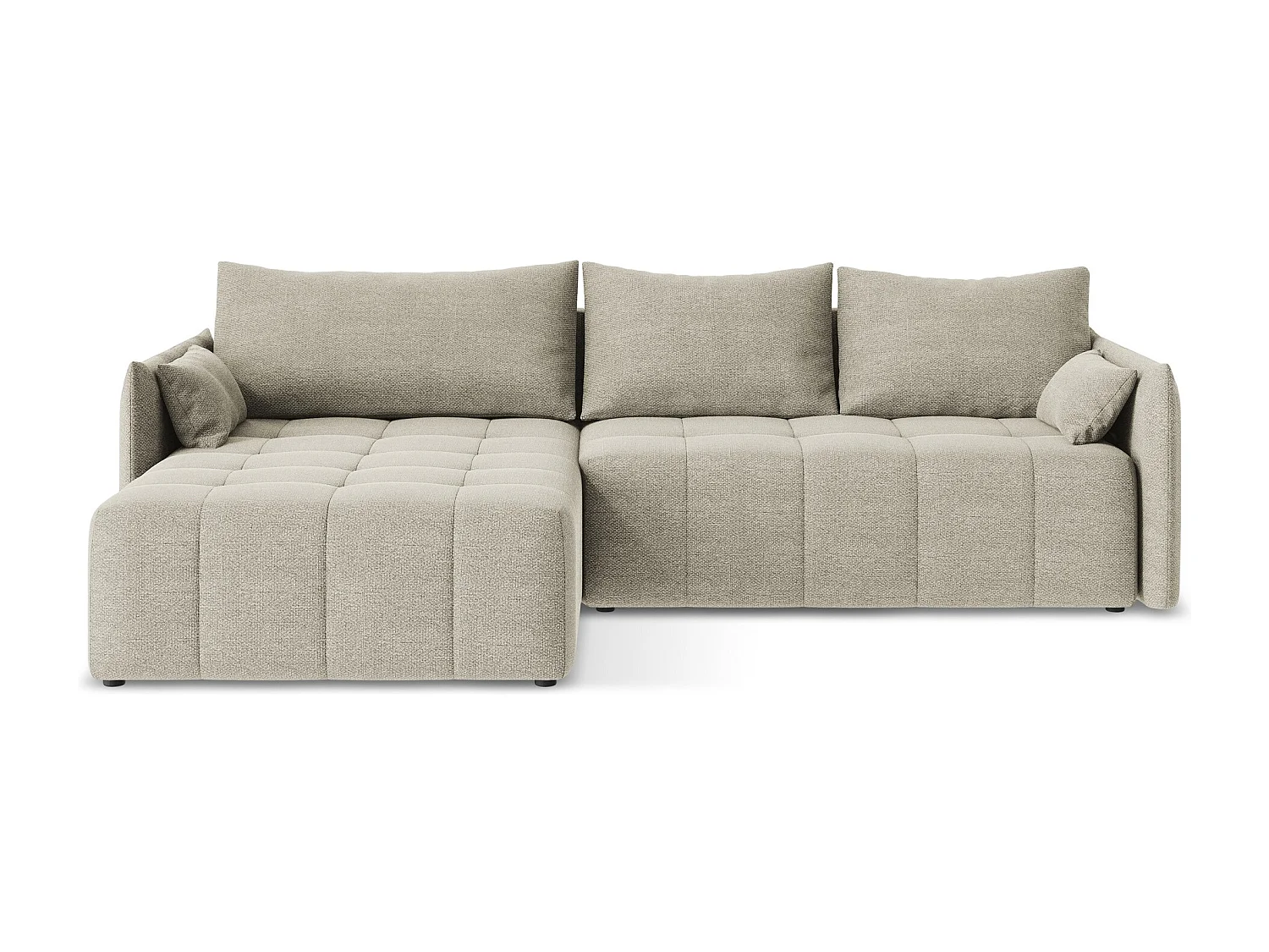 Canapé d’angle 3 places gauche convertible en tissu bouclette - taupe - MOKU