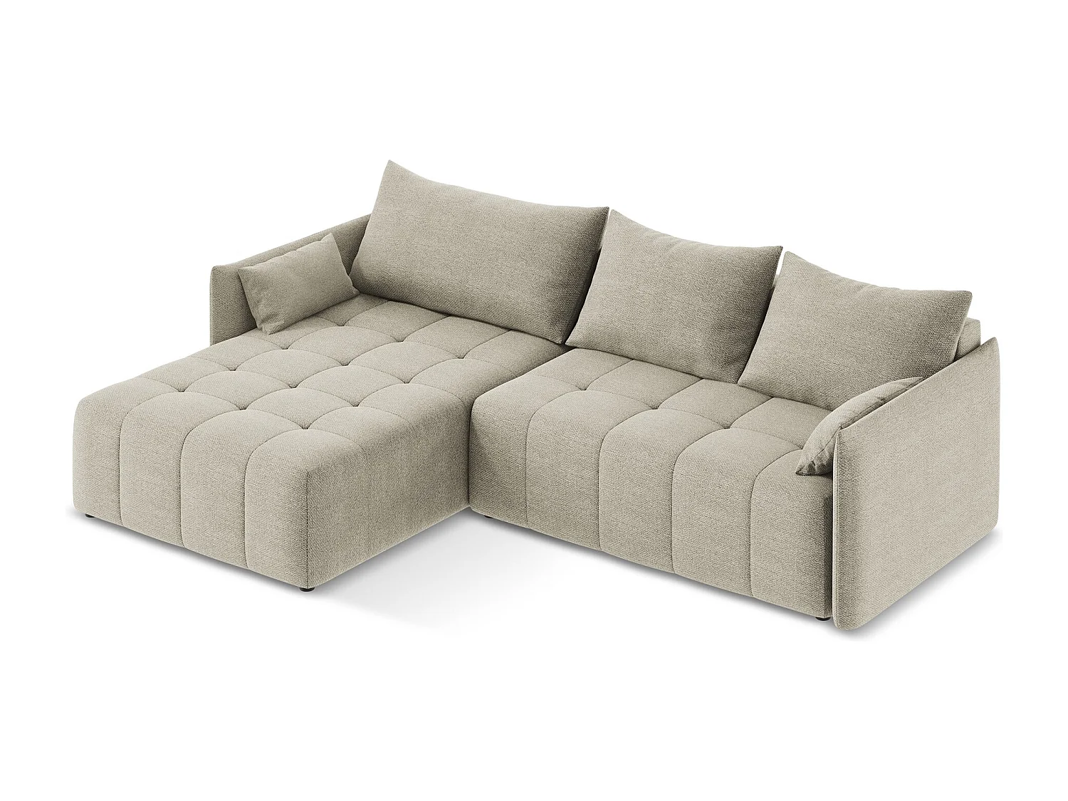 Canapé d’angle 3 places gauche convertible en tissu bouclette - taupe - MOKU