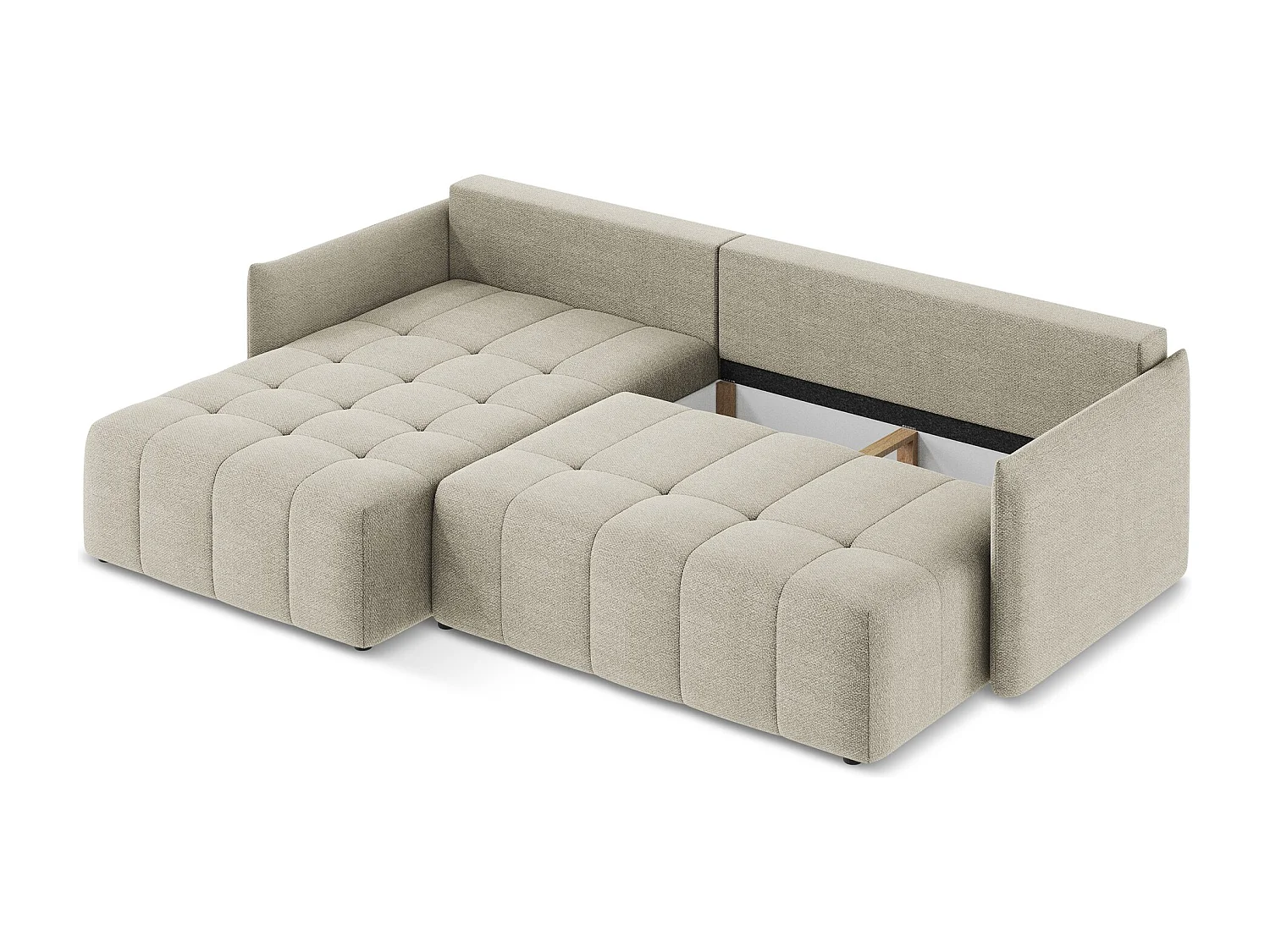 Canapé d’angle 3 places gauche convertible en tissu bouclette - taupe - MOKU