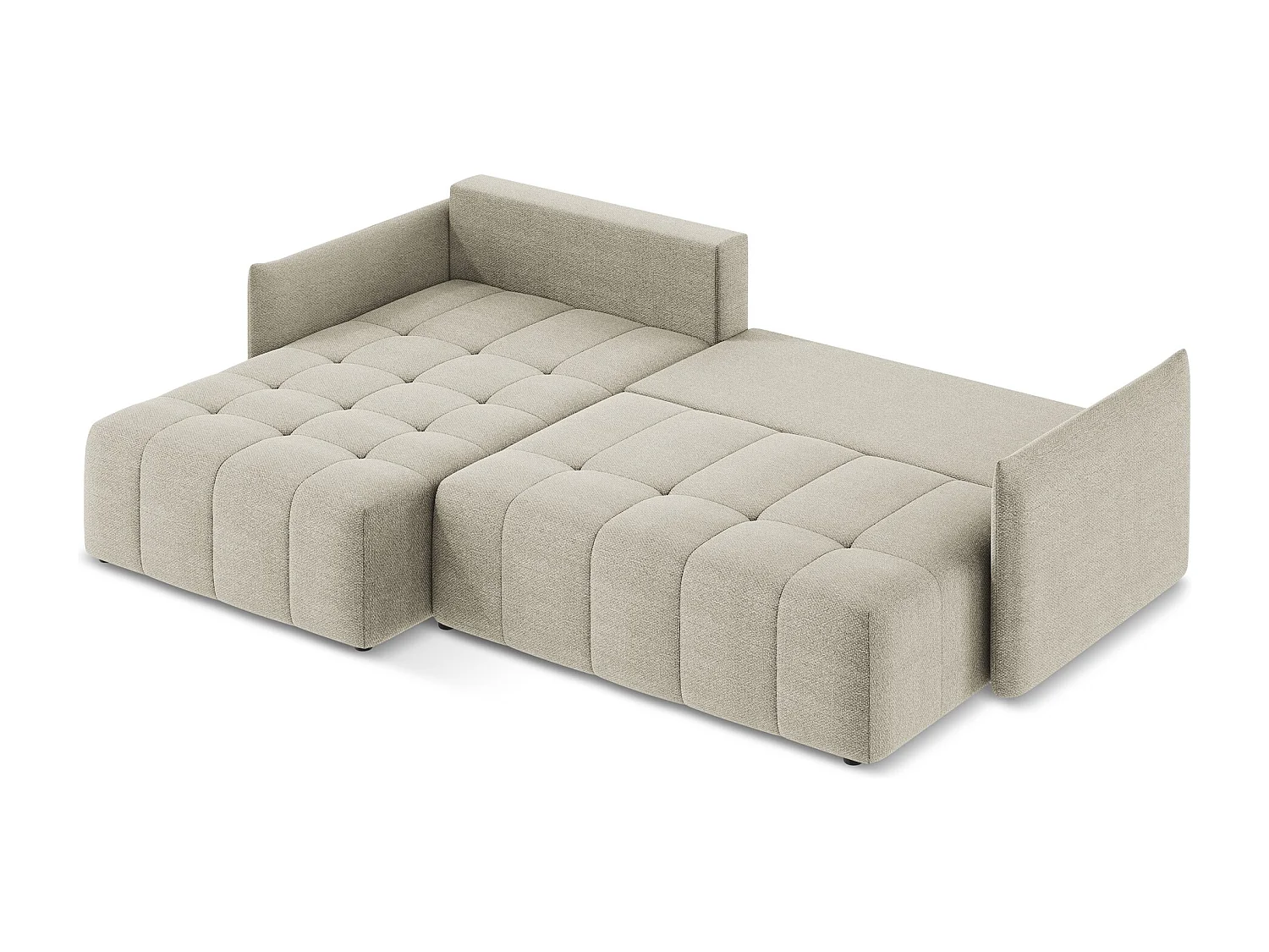 Canapé d’angle 3 places gauche convertible en tissu bouclette - taupe - MOKU