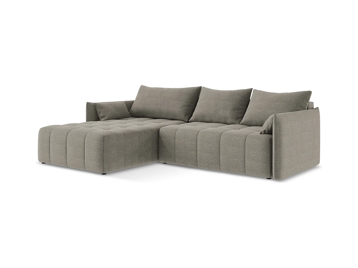 Narożnik lewostronny z funkcją spania - z tkaniny bouclé - szary - MOKU