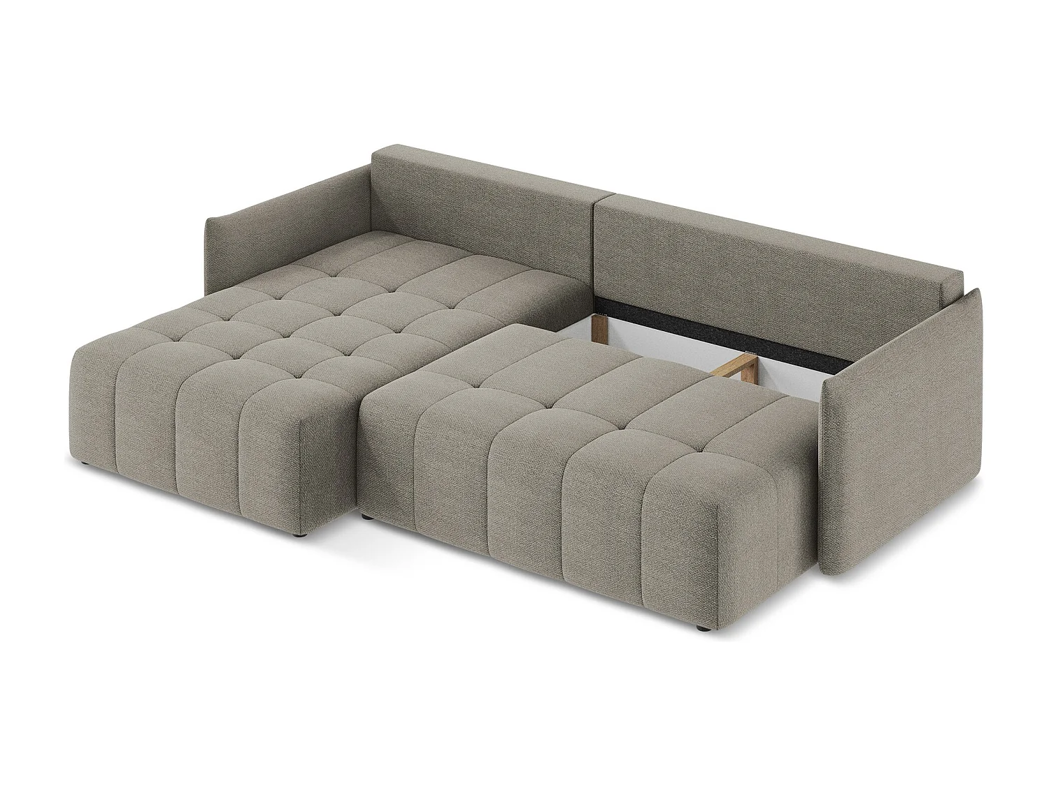 Canapé d’angle 3 places gauche convertible en tissu bouclette - gris - MOKU