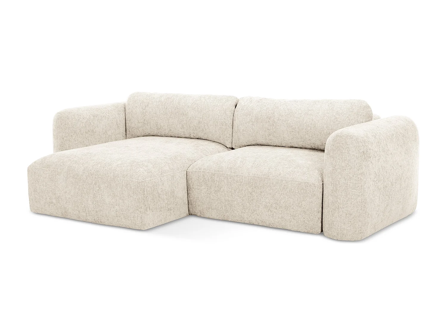 Canapé d’angle 3 places gauche convertible en tissu chenille - beige clair - MELE