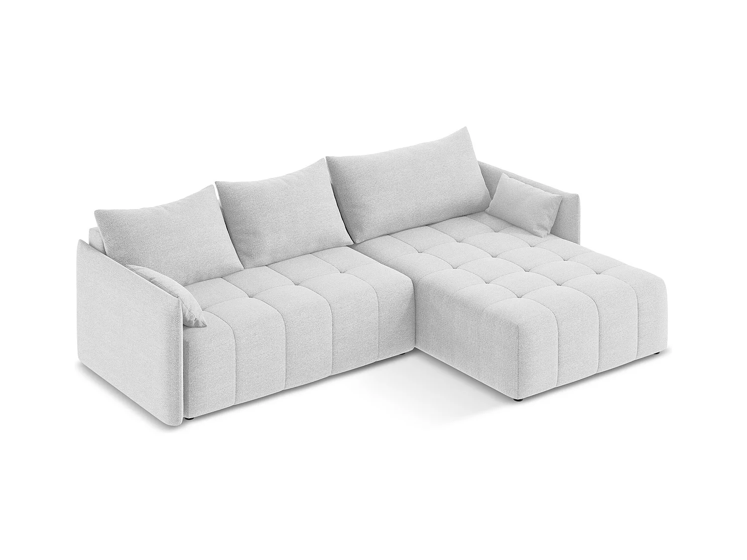 Canapé d'angle droit convertible en tissu bouclette - argent - MOKU