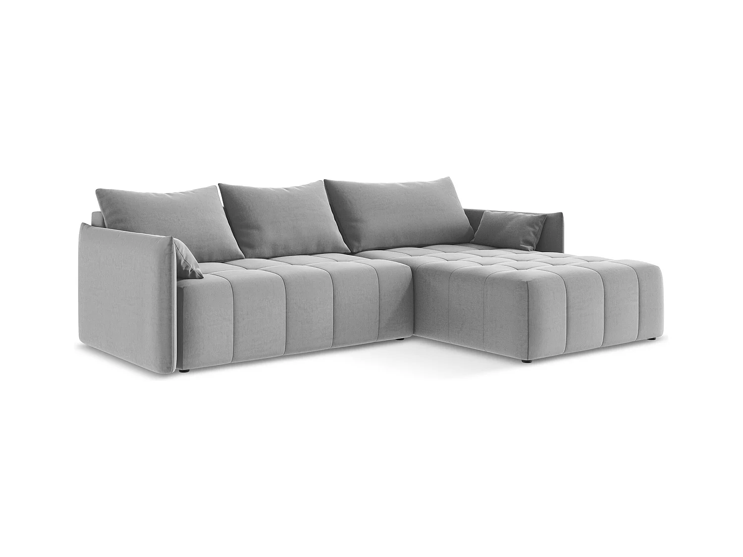 Ecksofa mit Schlaffunktion - Ecke Rechts - Samt - Grau - MOKU