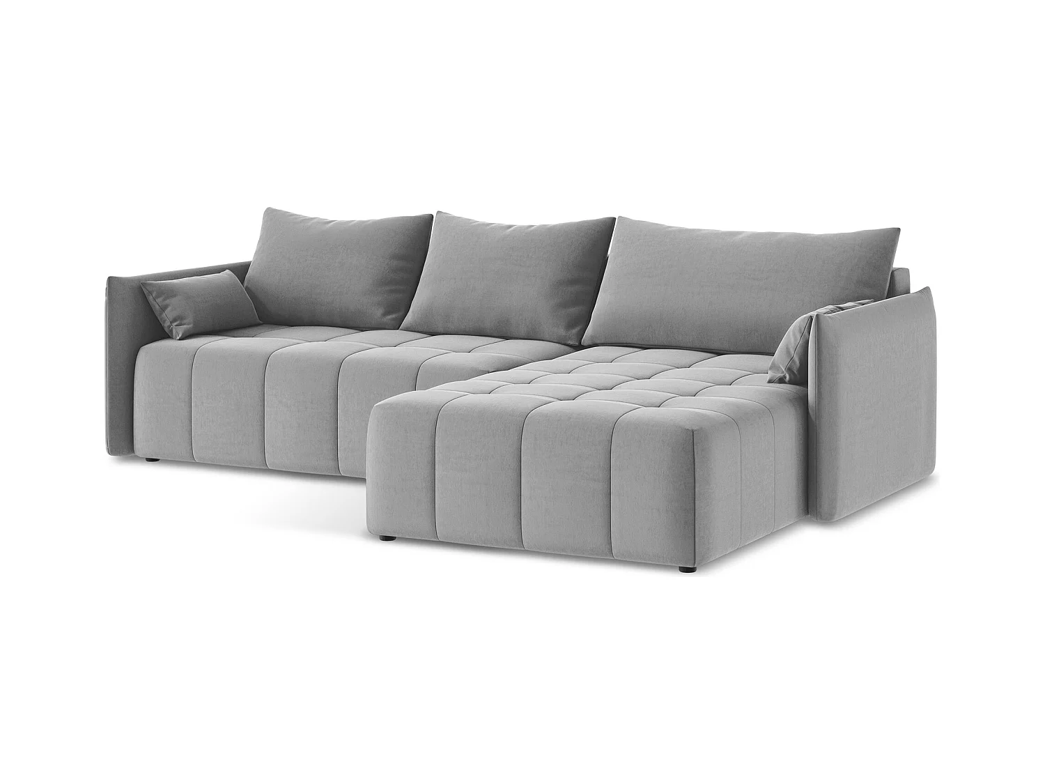 Ecksofa mit Schlaffunktion - Ecke Rechts - Samt - Grau - MOKU