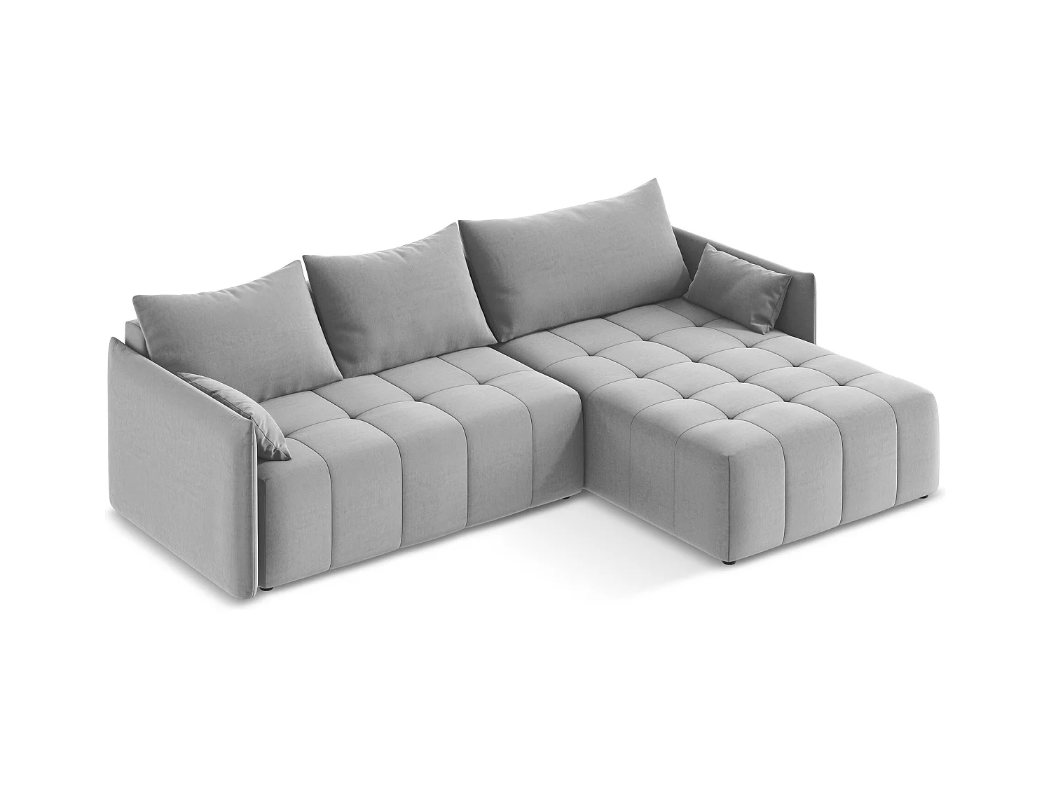 Ecksofa mit Schlaffunktion - Ecke Rechts - Samt - Grau - MOKU