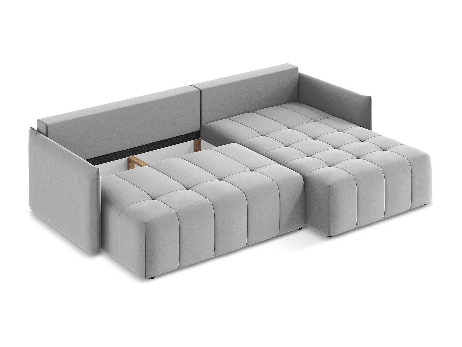 Ecksofa mit Schlaffunktion - Ecke Rechts - Samt - Grau - MOKU