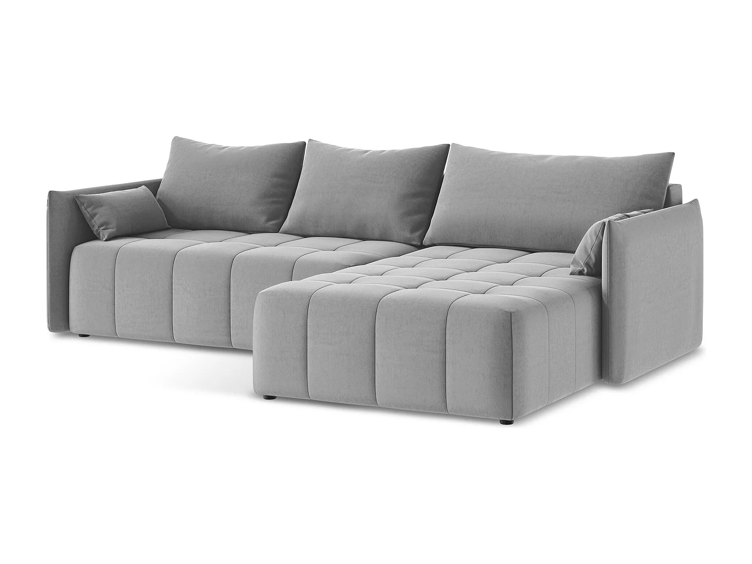 Canapé d'angle droit convertible en velours - gris - MOKU