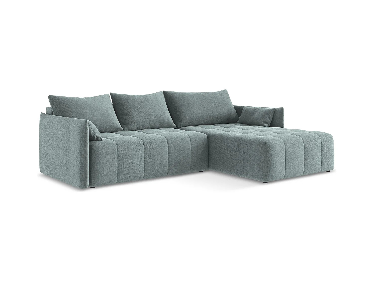 Canapé d'angle droit convertible en tissu texturé - jeans - MOKU