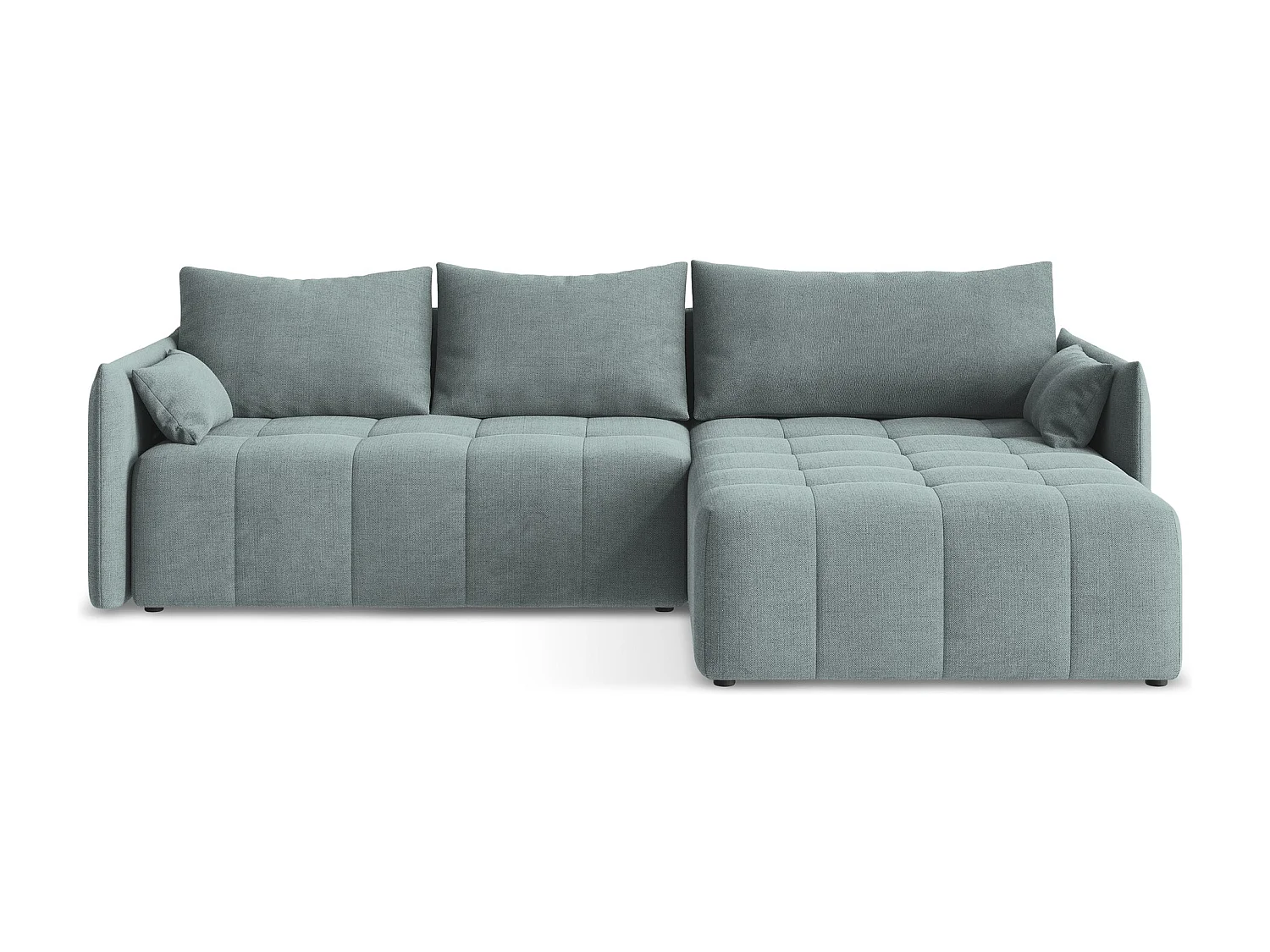 Canapé d'angle droit convertible en tissu texturé - jeans - MOKU