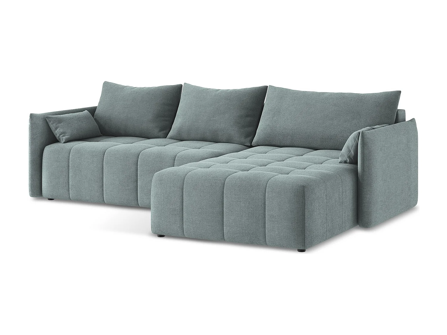 Canapé d'angle droit convertible en tissu texturé - jeans - MOKU