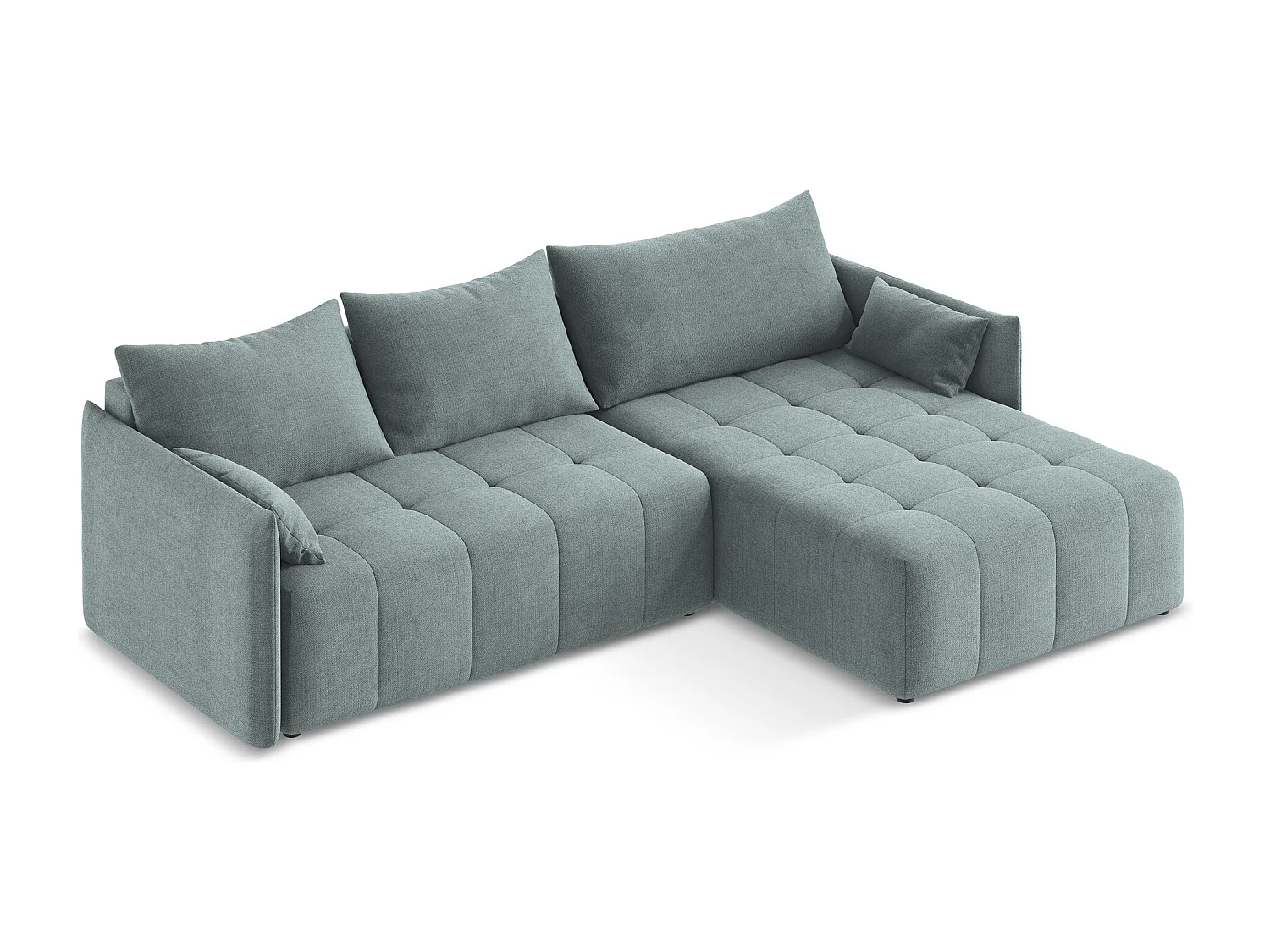 Canapé d'angle droit convertible en tissu texturé - jeans - MOKU