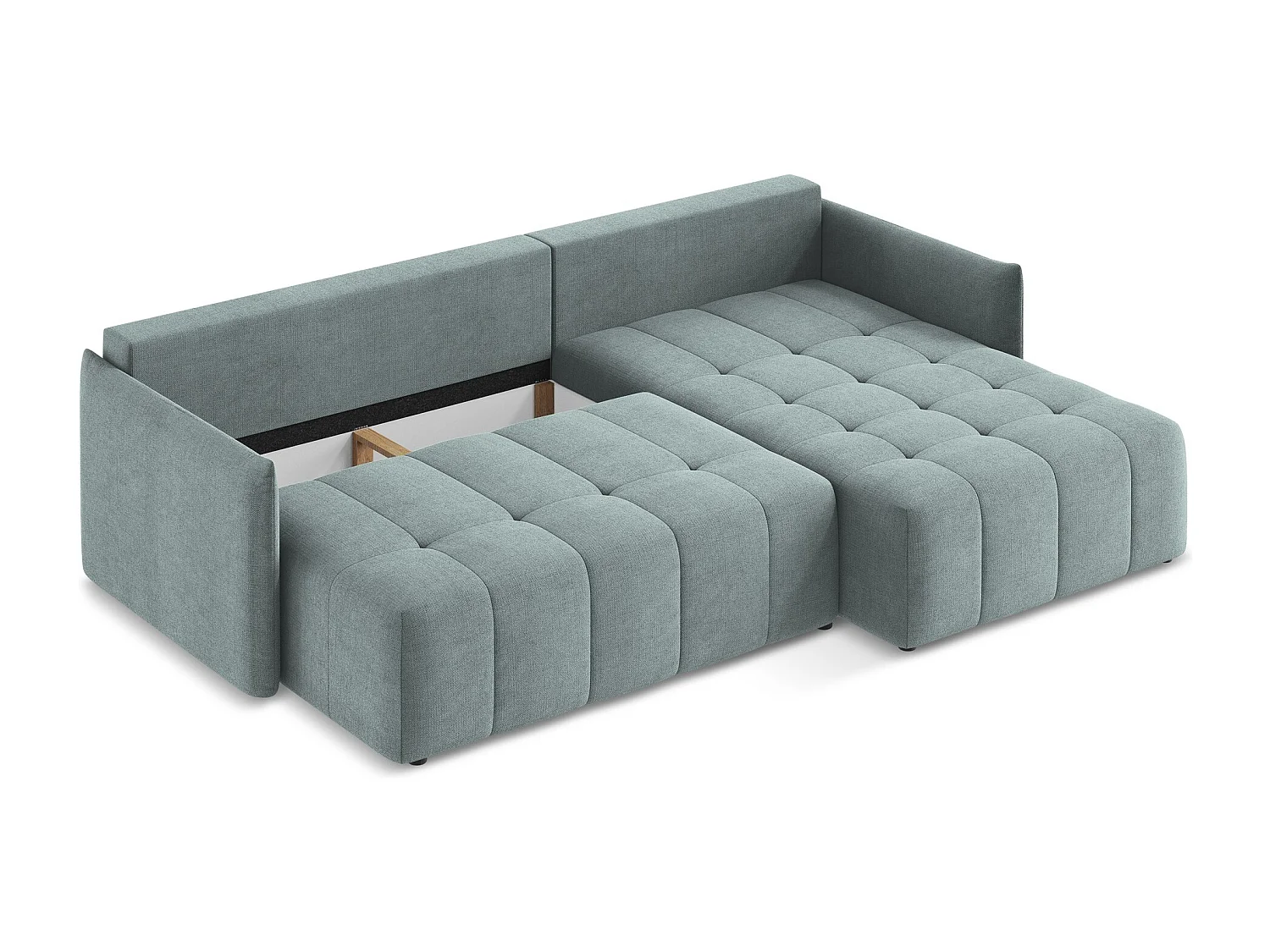 Canapé d'angle droit convertible en tissu texturé - jeans - MOKU