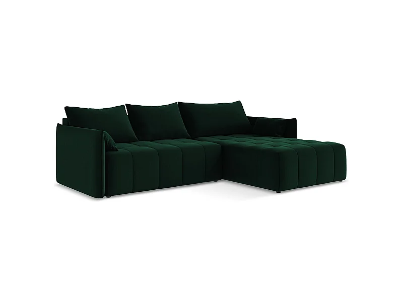 Ecksofa mit Schlaffunktion - Ecke Rechts - Samt - Flaschengrün - MOKU