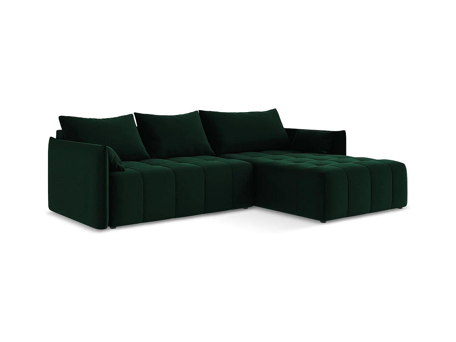 Ecksofa mit Schlaffunktion - Ecke Rechts - Samt - Flaschengrün - MOKU