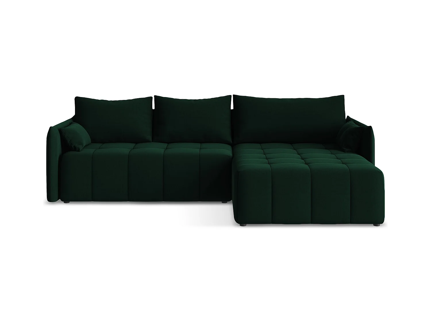 Ecksofa mit Schlaffunktion - Ecke Rechts - Samt - Flaschengrün - MOKU