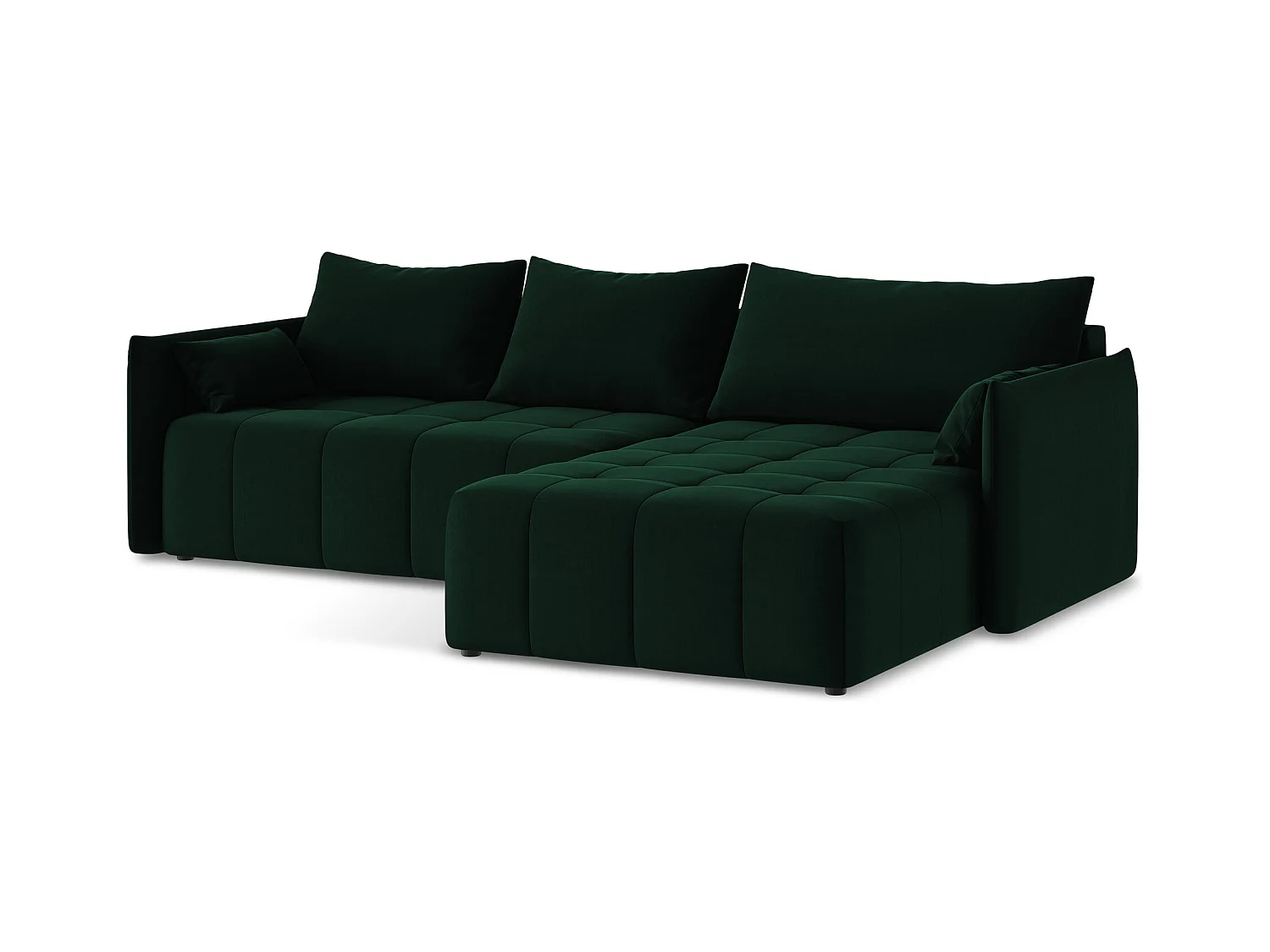 Ecksofa mit Schlaffunktion - Ecke Rechts - Samt - Flaschengrün - MOKU