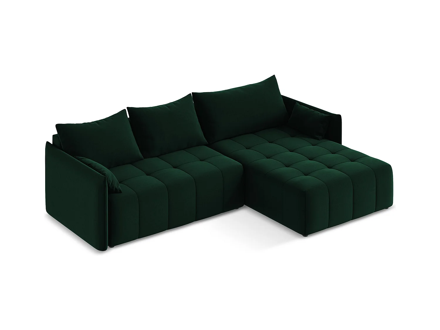 Ecksofa mit Schlaffunktion - Ecke Rechts - Samt - Flaschengrün - MOKU
