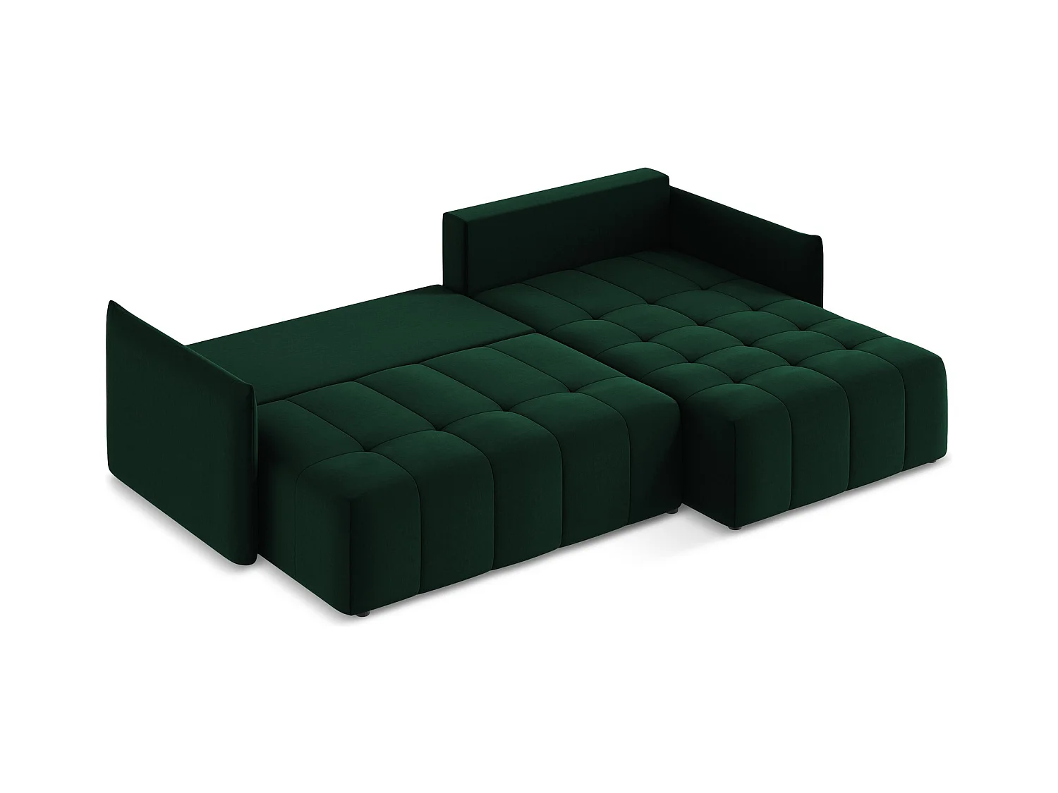 Ecksofa mit Schlaffunktion - Ecke Rechts - Samt - Flaschengrün - MOKU