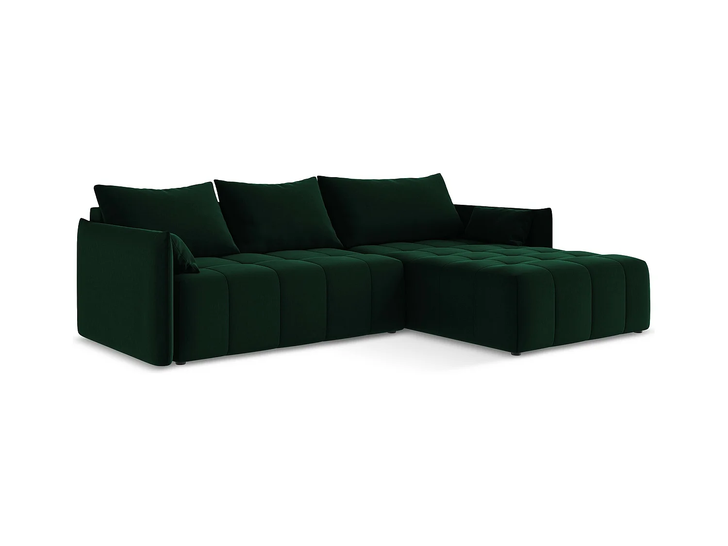 Canapé d'angle droit convertible en velours - bouteille verte - MOKU